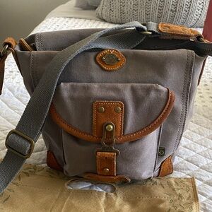 TSD brand Gray canvas Crossbody Bag with suede detailing